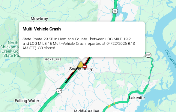 LiveTraffic2's tweet image. Hamilton County/Soddy Daisy Area- A crash being cleared on Hwy 27 effecting both north &amp;amp; southbound near Thrasher Pike 8:41am ET. commanderchuck.net #CommanderChuck #Chattanooga #Tennessee #TDOT #Traffic #TrafficAlert #Follow #Weather