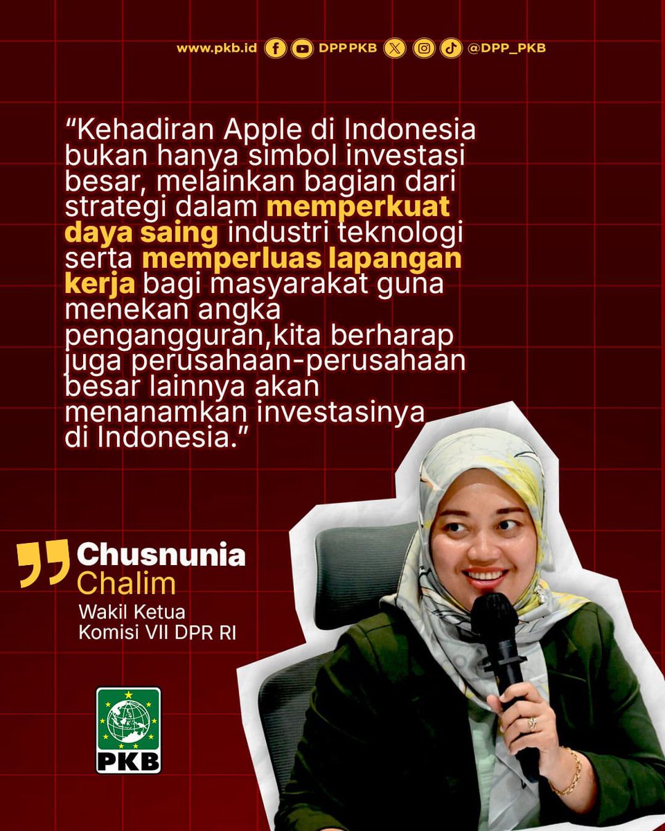 Investasi Apple di Indonesia sudah mulai berjalan, tapi masih jauh dari optimal. Saat negara lain seperti Vietnam mampu menarik investasi besar dan membuka ratusan ribu lapangan kerja, Indonesia perlu mendorong langkah yang lebih progresif.

Chusnunia Chalim menegaskan, kehadiran