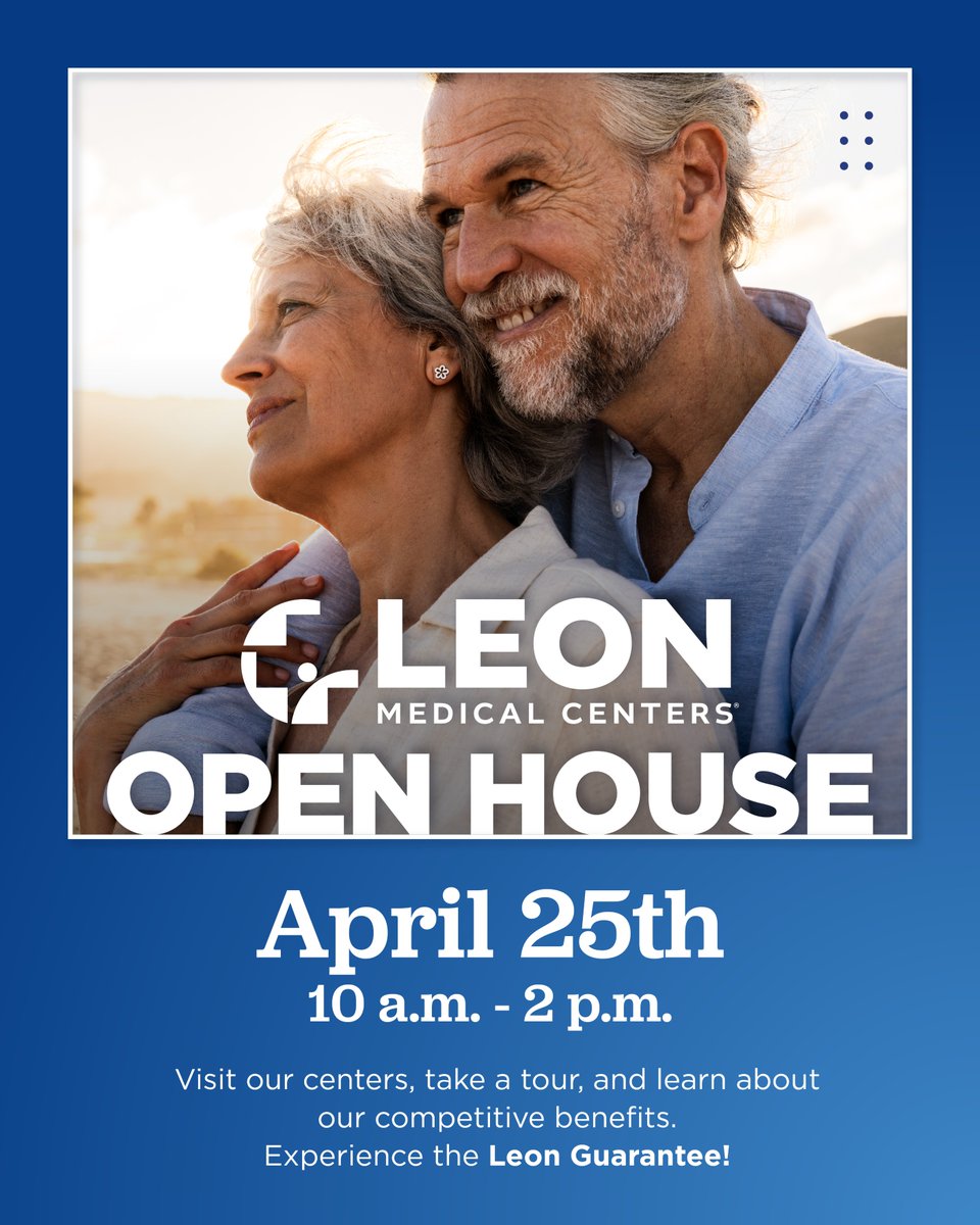 LeonMedical's tweet photo. ☕ If you have Medicare or Medicare and Medicaid, visit one of our centers on Saturday, April 25 from 10 a.m. to 2 p.m. ⭐ Take a tour, learn about our competitive benefits, and receive a gift! 

📱Call 305-642-5366 to save your spot.

*Does not include our Westchester Center https://t.co/a07DX27fvI