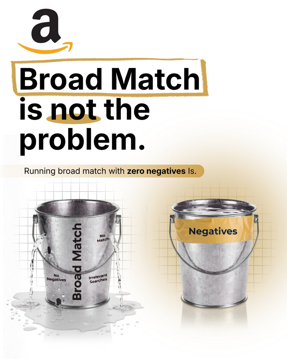 bilal_amzgrowth's tweet image. Broad match isn’t the problem.

No negatives is.

Most sellers switch to exact when spend rises.
They kill discovery and wonder why growth stops.
Broad match = discovery engine.
Negatives = control system.

No negatives = wasted spend.
That’s it.

#Amazon #amazonseller #amazonfba