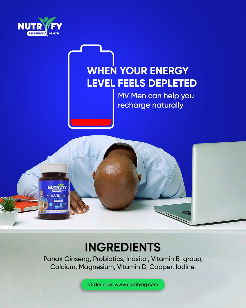 NutrifyNigeria's tweet image. Get your energy back and stay charged all day long, when you take your Multivitamins
Visit nutrifyng.com to order now!

#nutrifynigeria #nutrify #multivitamin #wellnessallround #redefininghealth