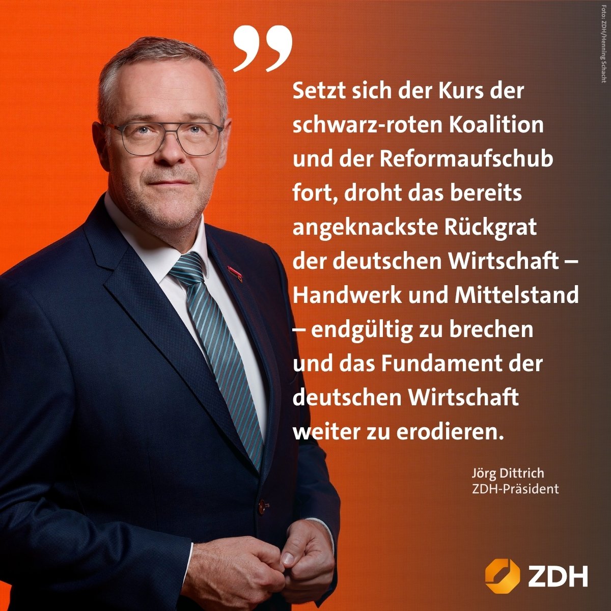 #Dittrich zur Frühjahrsprojektion: „Der Reformstau gefährdet Mittelstand &amp; Handwerk und damit das Rückgrat der deutschen Wirtschaft massiv. Ein weiterer Aufschub struktureller Reformen droht, das schon jetzt angeknackste Rückgrat an den Bruch zu bringen.“ zdh.de/presse/veroeff…