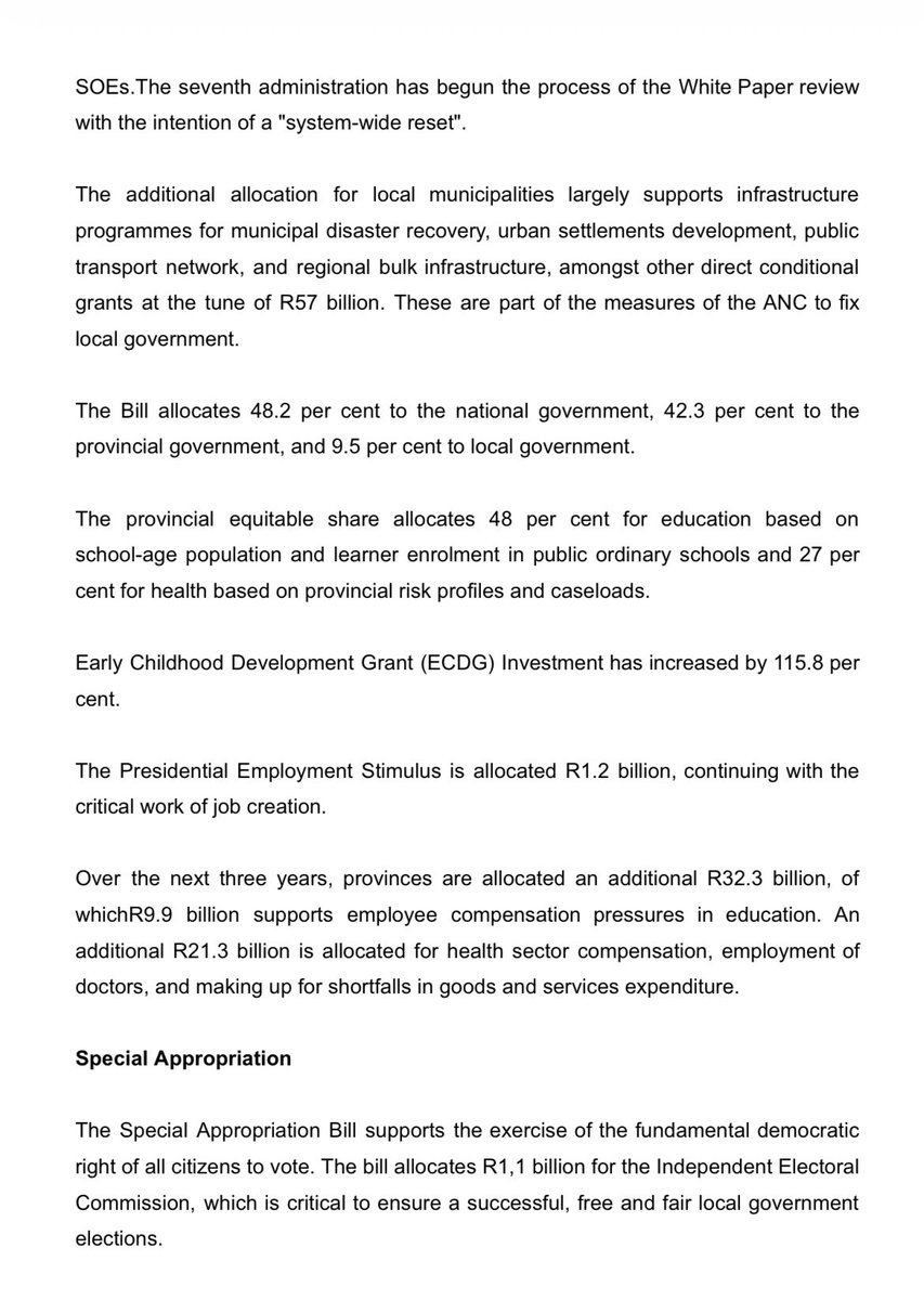 ANCParliament's tweet photo. STATEMENT ON THE ADOPTION OF THE DIVISION OF REVENUE BILL AND THE SPECIAL APPROPRIATION https://t.co/C2pVqE6VM9