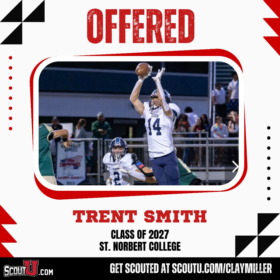 ScoutUrecruit's tweet photo. #ScoutUfootball LB Trent Smith has received an offer from St. Norbert College! Congrats @Trent_Smith15! https://t.co/whW0uNd9dr