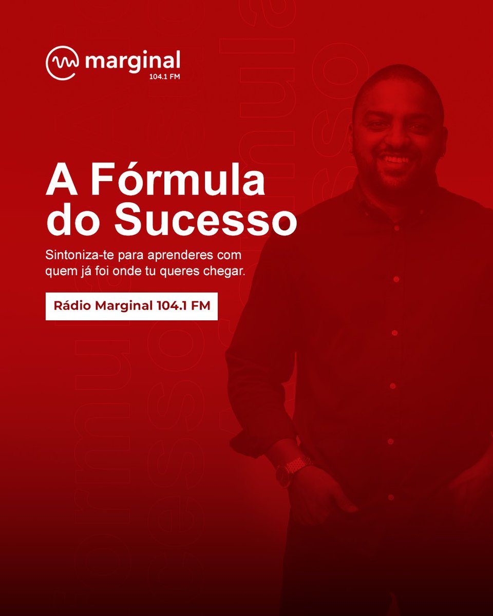 Daqui a bocado vou estar no Fórmula de Sucesso na 104.1FM, Rádio Marginal.

Hoje vamos falar sobre recrutamento e entre vários convidados, vou falar com a <a href="/AriellMateus/">Ariell Mateus🇦🇴</a>.

Segue-nos online em marginal.co.ao
