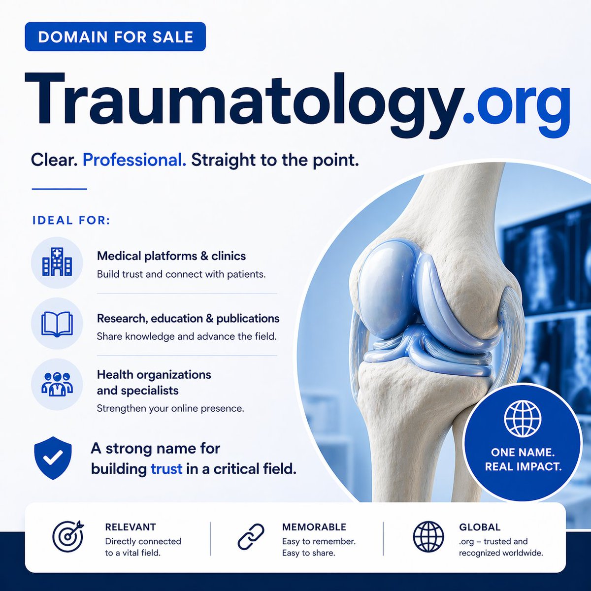 domainavenue's tweet image. Domain for sale: Traumatology.org

Clear. Professional. Straight to the point.

Ideal for:
• Medical platforms &amp;amp; clinics
• Research, education &amp;amp; publications
• Health organizations and specialists

#domains #domainnames