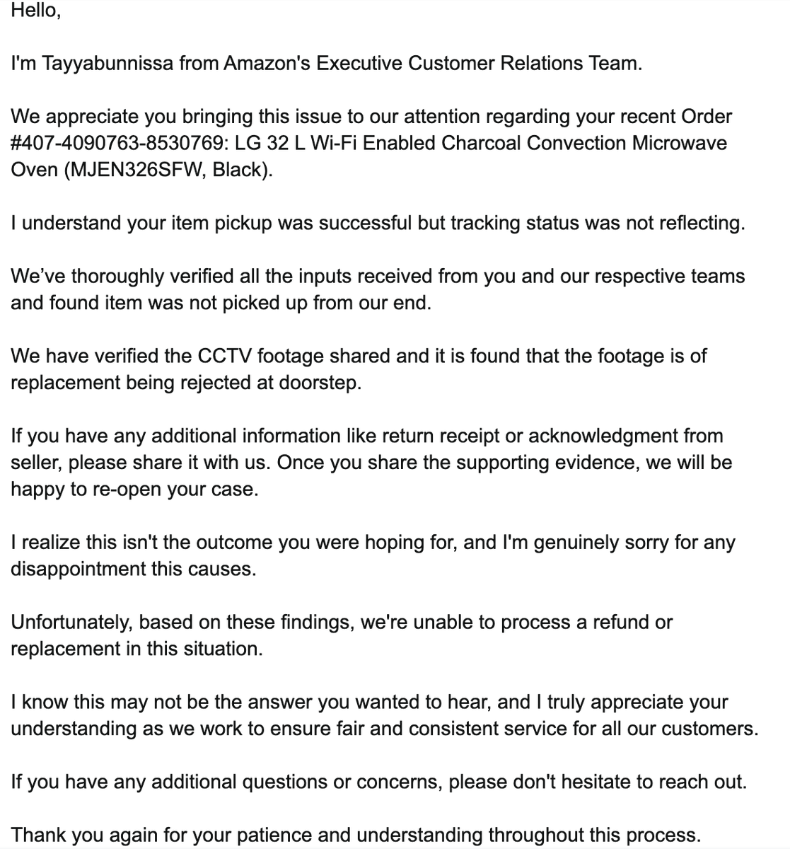 junaidmisbah's tweet photo. @amazonIN @AmazonHelp @ajassy @AmitAgarwal - 
this is now consumer harassment.

You have:
Already picked up the product
Ignored CCTV proof
Denied my claim twice
Still asking me to return what you already took

This is blatant negligence & seller protection.

Order #407-4090763-8530769. Your team doesn't even bother to call. And they just respond back every 24 hours even after instantly replying to your email..

Screenshots - https://t.co/pquSC3uccB

#AmazonFail #ConsumerRights