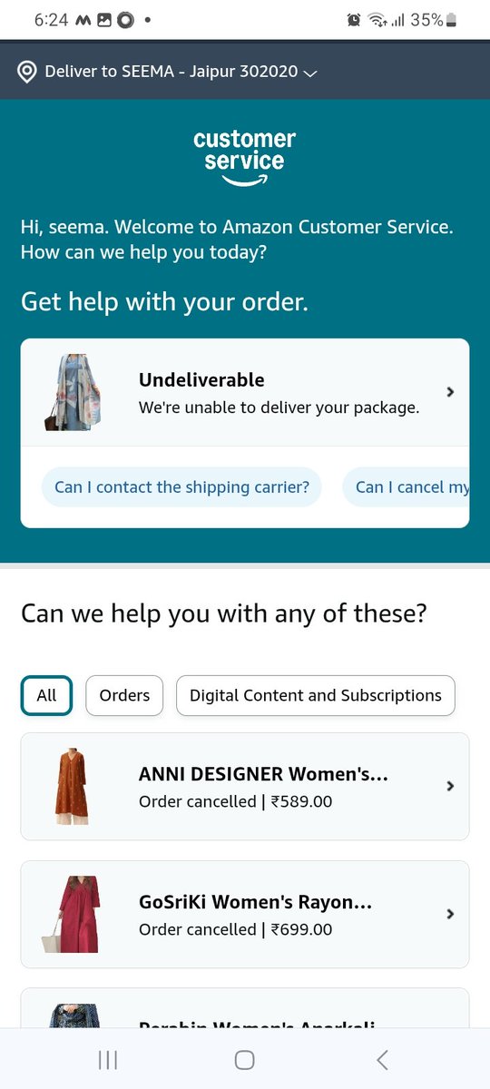 Seemajain515's tweet photo. @AmazonHelp Both the options in the link are taking me to this. Unable to chat or call. https://t.co/Asw8U5KBZX