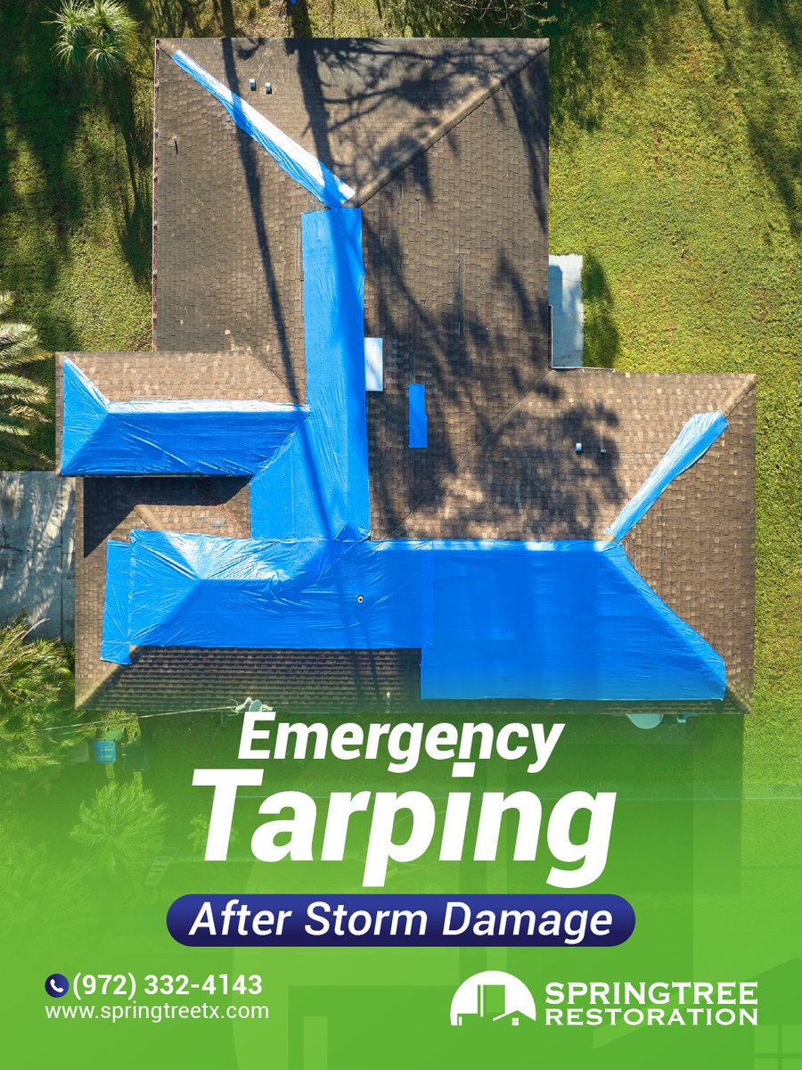 SpringtreeRest's tweet image. Emergency Tarping After Storm Damage 🚨🏠

When your roof is damaged during a storm, quick action is important to protect your home.

Call (972) 332-4143 for immediate help.

#HomeRemodeling #RoofCare #HomeMaintenance #NorthTexasHomes #SpringtreeRestoration
