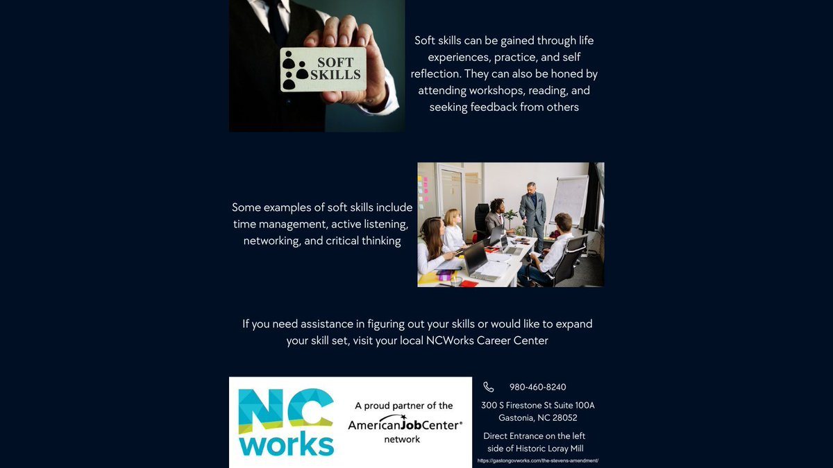 ncworksgaston's tweet image. It is imperative in today's job market to utilize your hard and soft skills. The balance of the two will create a well rounded skill set that can be fundamental for career success. Stay tuned for more tips! #ncworks #writingwednesday #resume #jobskills