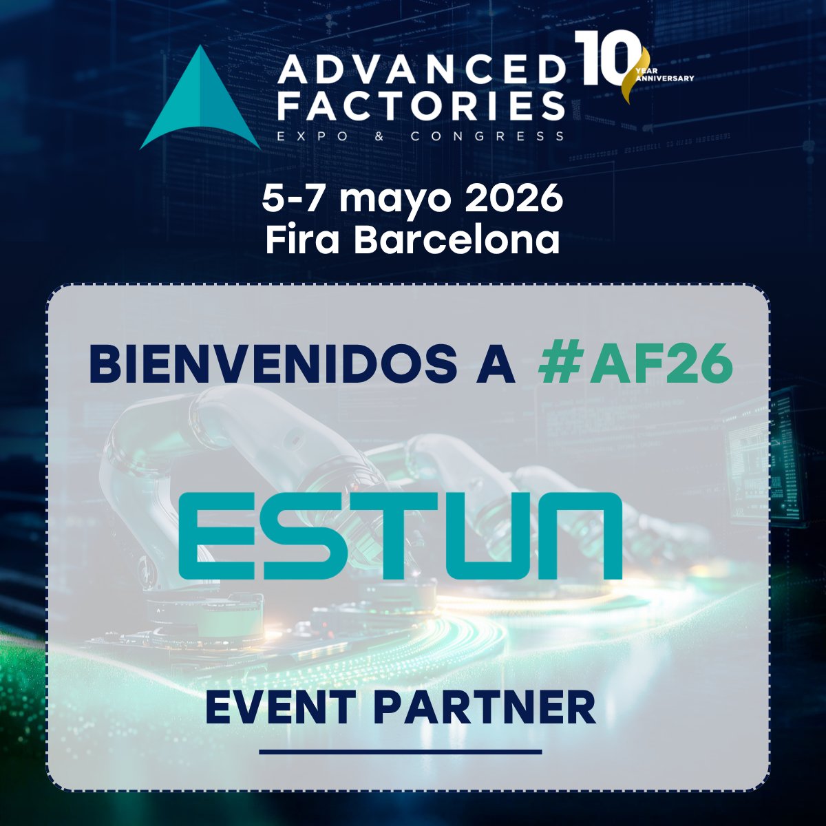 AdvanFactories's tweet image. 📢 Damos la bienvenida a ESTUN como Event Partner de #AF2026.

Impulsando la automatización con soluciones en robótica y control de movimiento para una industria más eficiente y precisa.

🎟️ bit.ly/3Q5AGLW

#Industry40 #Automation #Robotics #Manufacturing