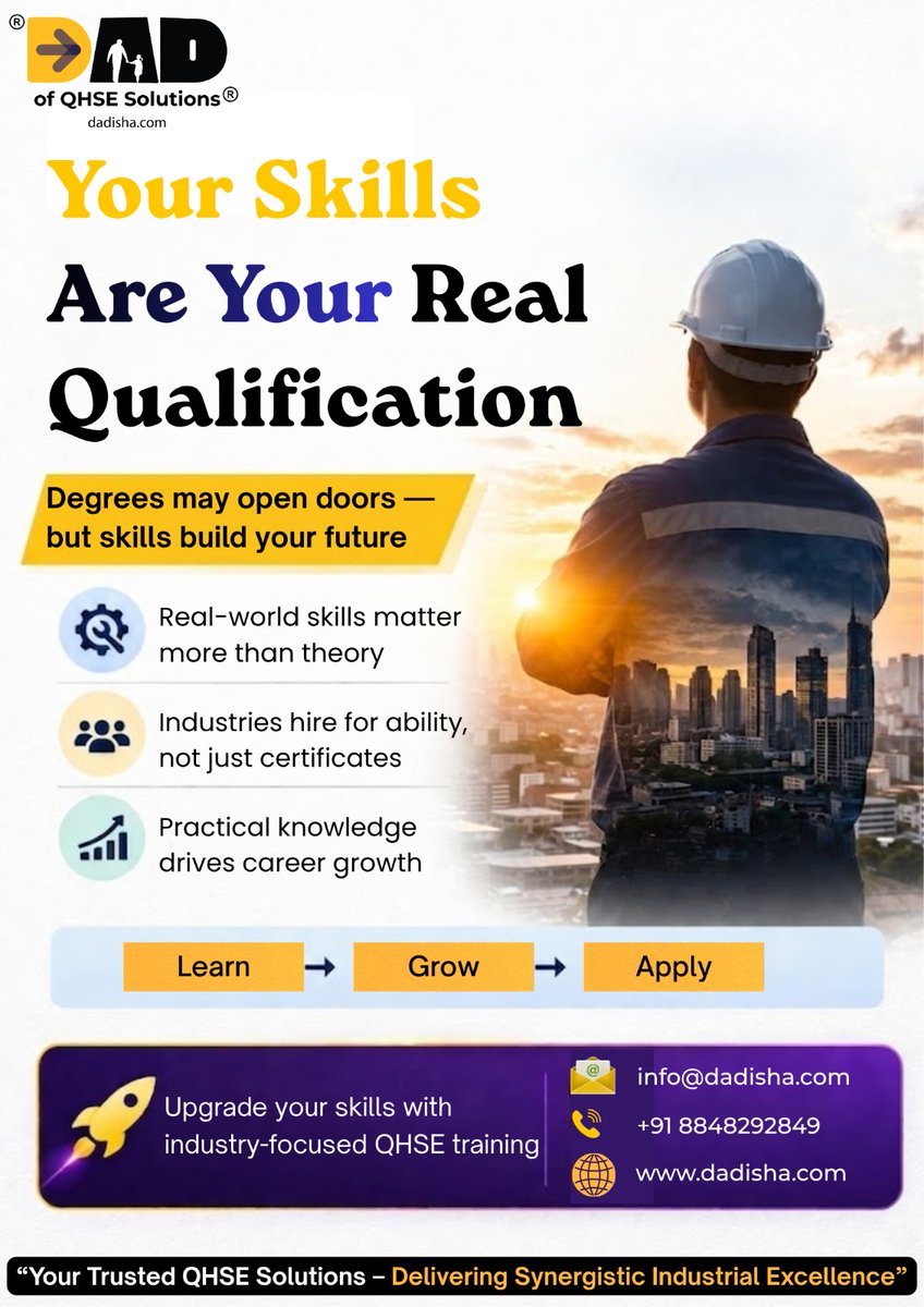 Dad_of_QHSE's tweet image. Degrees open doors. Skills build your future.

Focus on real-world learning → grow → apply.

Ready to level up? Let’s connect.

#SkillsMatter #Upskill #CareerGrowth #FutureOfWork