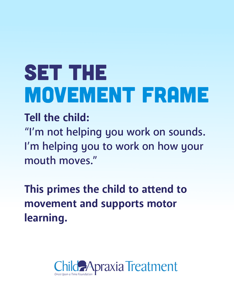 ChildApraxia's tweet photo. Part 2: Using age-appropriate language to help children attend to movement (not just sounds) increases awareness, accuracy, and learning. These scripts support the core principles of DTTC and motor learning: slow rate, conscious practice, and movement accuracy. https://t.co/scAqS7XCH9