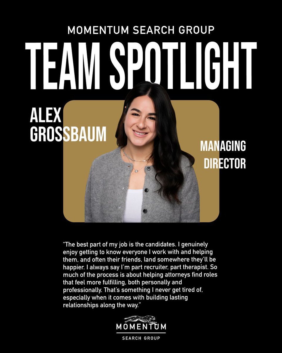 msgrecruiter's tweet photo. Great recruiters don’t just make placements, they build long-term impact.

This week, we’re spotlighting Managing Director Alex Grossbaum and what continues to drive her passion for being a legal recruiter. https://t.co/zIuFzU1WWZ