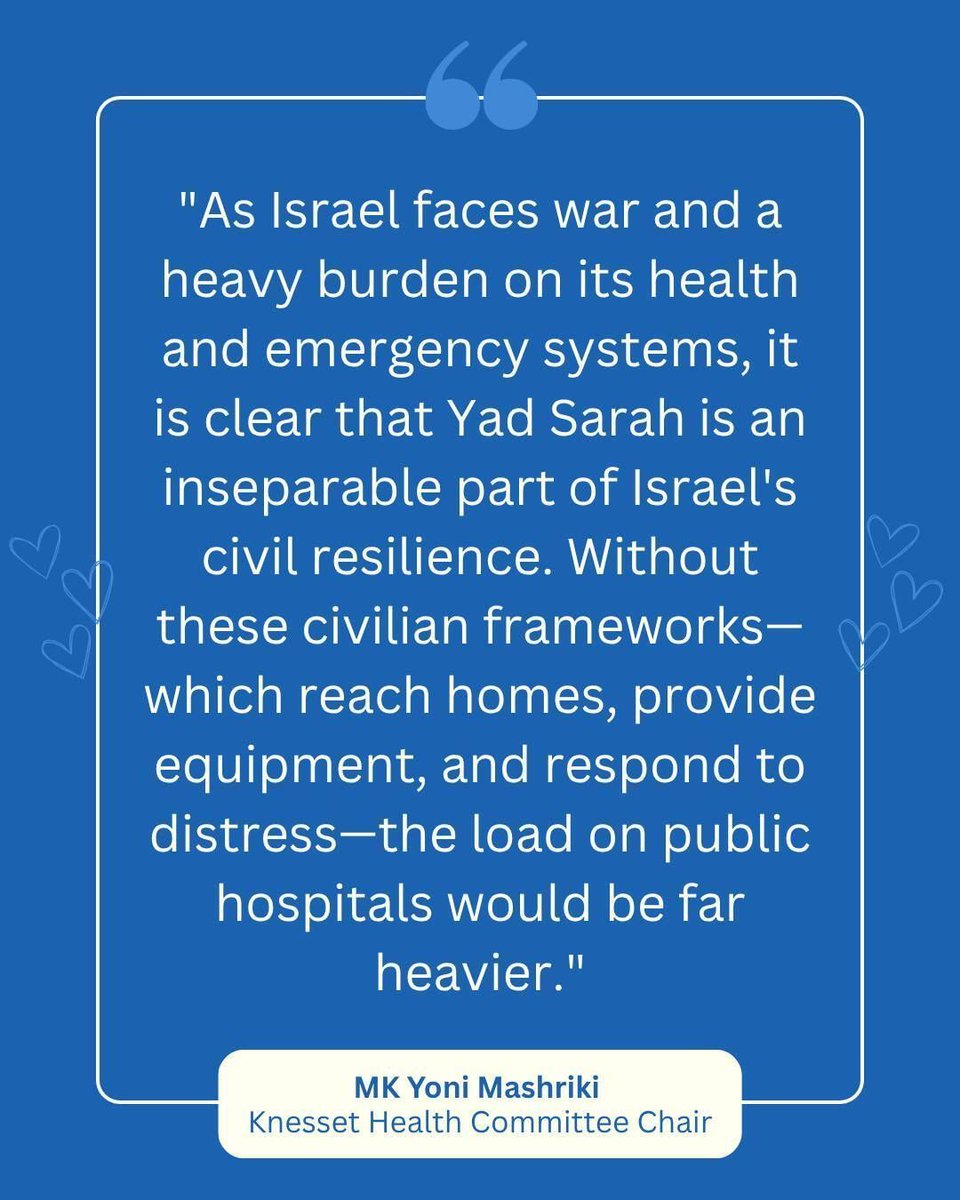 YadSarahFriends's tweet image. Hospitals across Israel are under strain, families are overwhelmed, and patients are discharged earlier than expected. Yad Sarah supports Israel’s healthcare system by filling these gaps. #YadSarahCares #HealthforAll #EmergencyResponse