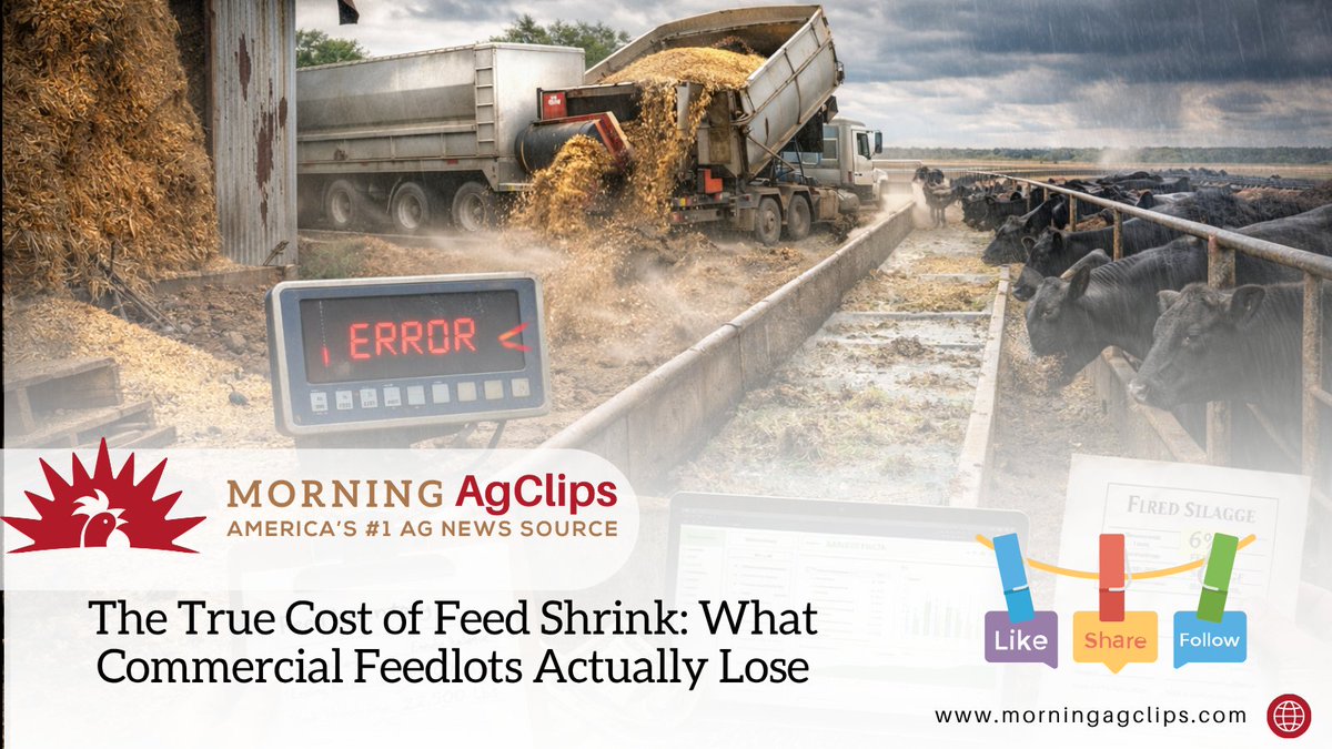 AgClips's tweet image. How much of the feed you pay for actually reaches the cattle? The answer, for many operations, is less than you’d expect. Poor storage and feeding management can push total feed losses well above 10%. 

Read: hubs.la/Q04cLSm30

#cattle #cows #farming #farm