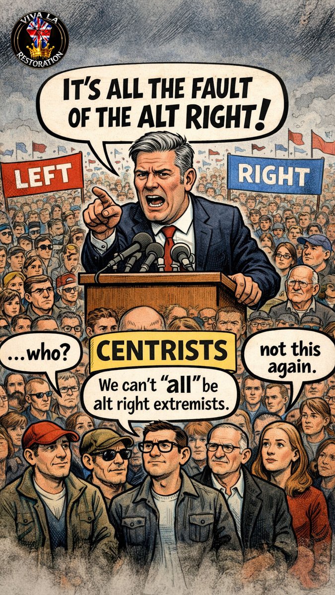 VivaLaRestore's tweet image. Kier inflates the 'Alt Right' and pushes centrist views under that banner, demonising it with terms like 'fascist' 'jingoistic' and 'xenophobic'

#RestoreBritain #OutOfOffice #Supdawg #VivaLaRestoration #RupertLowe