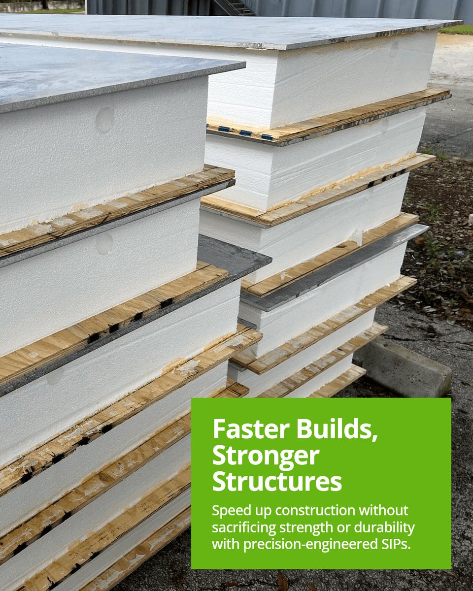 InnovaPanel's tweet photo. Faster builds don't mean weaker structures. Precision-engineered SIPs speed up construction while maintaining top-tier strength. Benefits: faster completion, superior load-bearing, energy savings, disaster resistance, lower labor costs. https://t.co/iMHtcHaqRn
