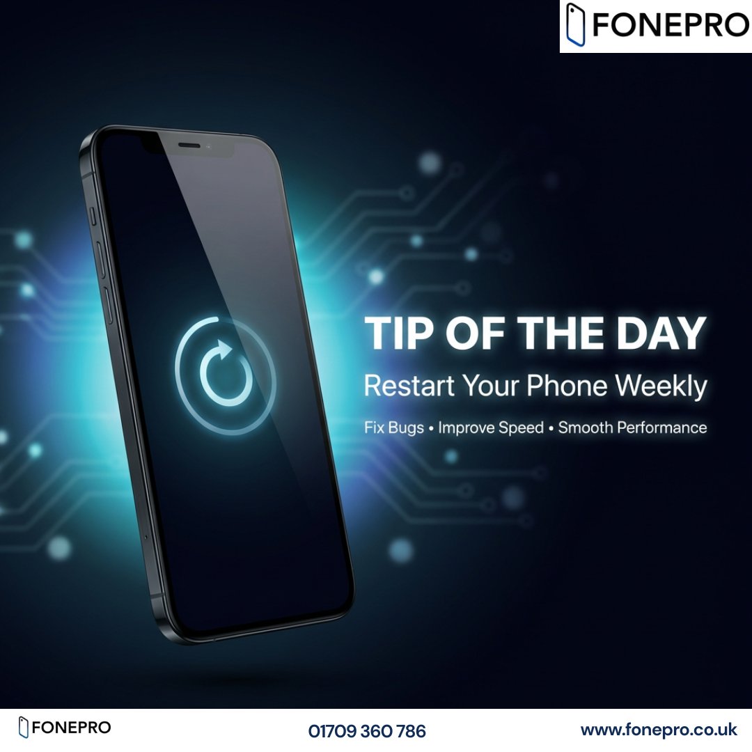 Fonepro_'s tweet image. Tip of the day: restart your phone once a week to clear minor bugs and improve overall performance.

📍 5 Effingham St, Rotherham
📞 01709 360 786
🌐 fonepro.co.uk

#tipoftheday #mobiletips #phonecare #smartphonetips #devicecare #techadvice #mobilelife #fonepro