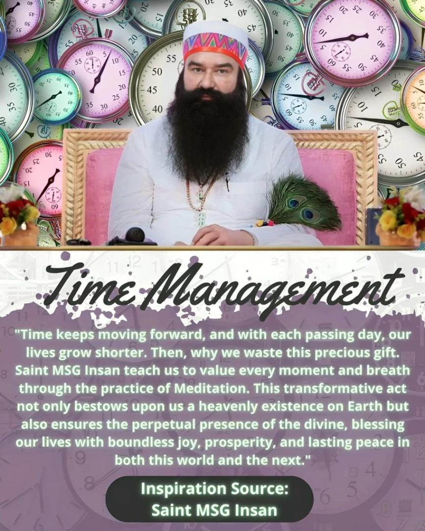 NehaBindal10's tweet image. Time is precious. Let us all do best time management as per the teachings of revered Guru st MSG, include regular Method of Meditation in the list of routine worldly daily tasks. This is the basic Mantra of happy and long life. 
#ValueTime
#TimeManagement 
#DailyInspiration