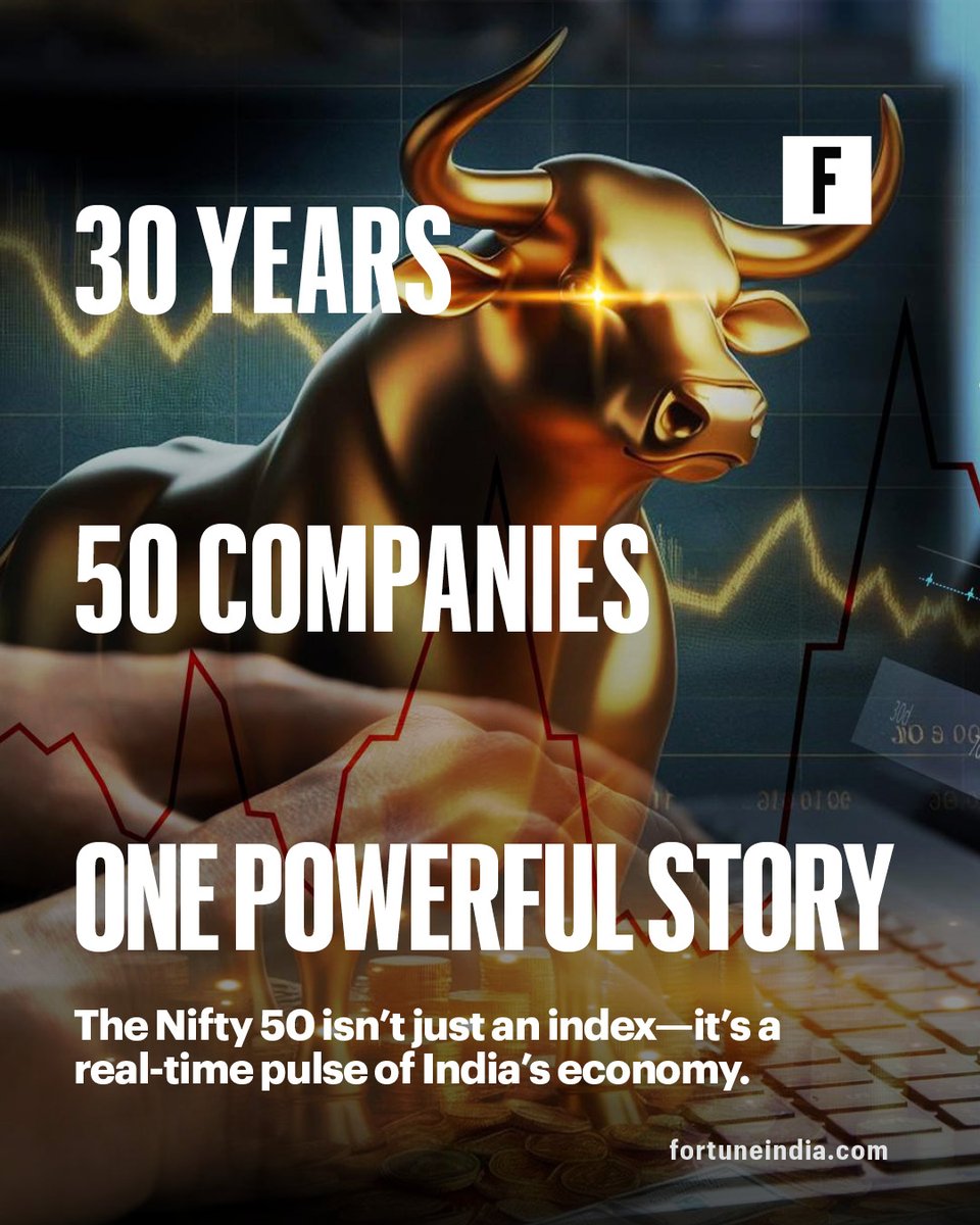FortuneIndia's tweet image. [Part 1/2]
Three decades, countless milestones, and one index that captured India’s growth journey.

From liberalisation to global prominence, the NIFTY 50 has not just tracked the market—it has defined it.

#Nifty50 #StockMarketIndia #WealthCreation #IndiaGrowthStory #Investing