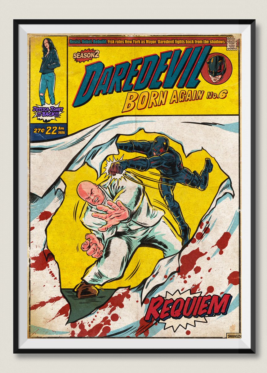 swangzhe's tweet image. I've drawn the illustrations for the latest Daredevil: Born Again episode. Vanessa's death has set Fisk free from restraint. In his fierce battle against Matt, even the white painting that could calm him got ruined. Plus, an old familiar face is back!
#daredevil #comic #painting