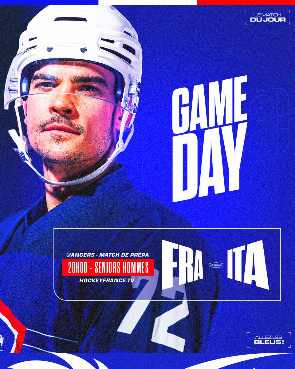 Hockey_FRA's tweet photo. 𝐉𝐨𝐮𝐫 𝐝𝐞 𝐦𝐚𝐭𝐜𝐡 pour nos Bleus, qui défient l'Italie pour leur premier match de préparation 💪

📍 Angers (👋 @DucsdAngers)
📺 https://t.co/ydt5XA3d5g
#⃣ #TeamFranceHockey https://t.co/heXPbAHZrs