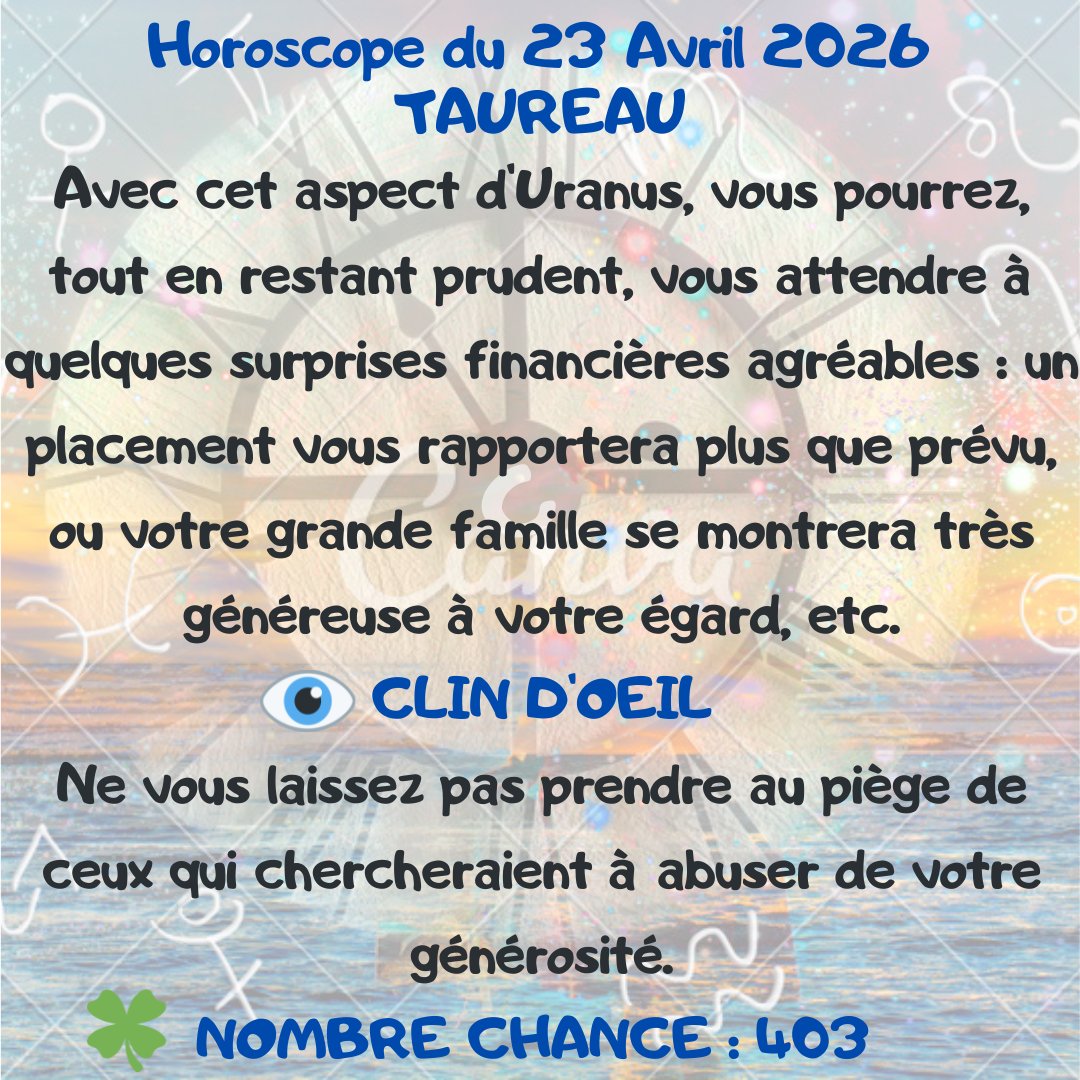 feespirituelle's tweet image. Votre horoscope pour ce jeudi 23 Avril 2026.
#TAUREAU #CAPRICORNE #BALANCE #poisson
🔮 lafeespirituelle.fr🔮