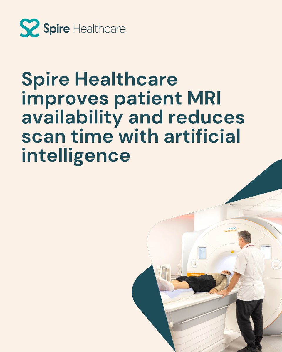 spirehealthcare's tweet photo. Spire Healthcare has created more MRI diagnostic capacity for patients, reduced the scan time, and improved image quality by investing in artificial intelligence (AI) in 21 hospitals. 

Read more ➡️: https://t.co/12jiWtMtOX https://t.co/wV9ufHc35s