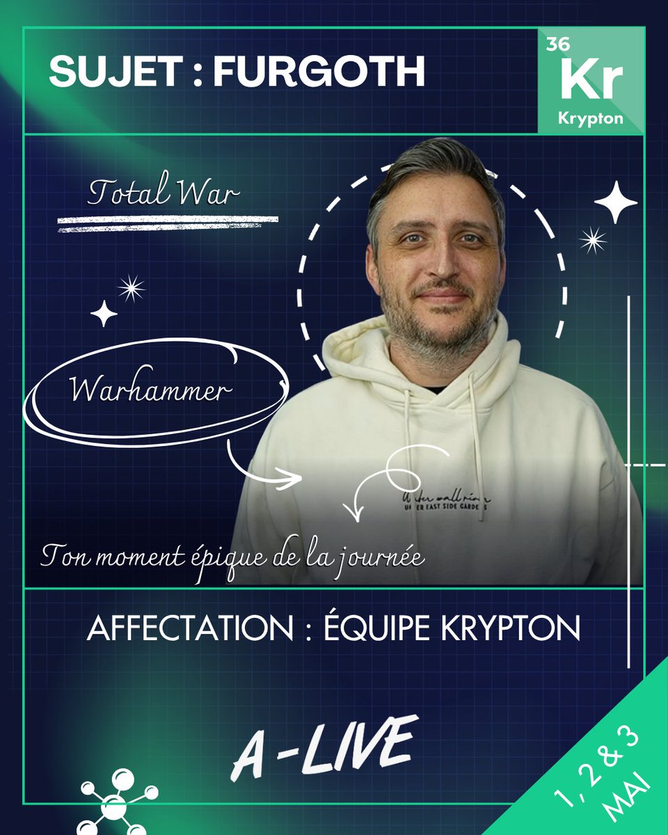 ALiveEvent_'s tweet image. Le labo s'active 🔥
@Furgoth intègre l'équipe Krypton !

RDV les 1, 2 et 3 mai ! 

#aliviewithus #streaming
