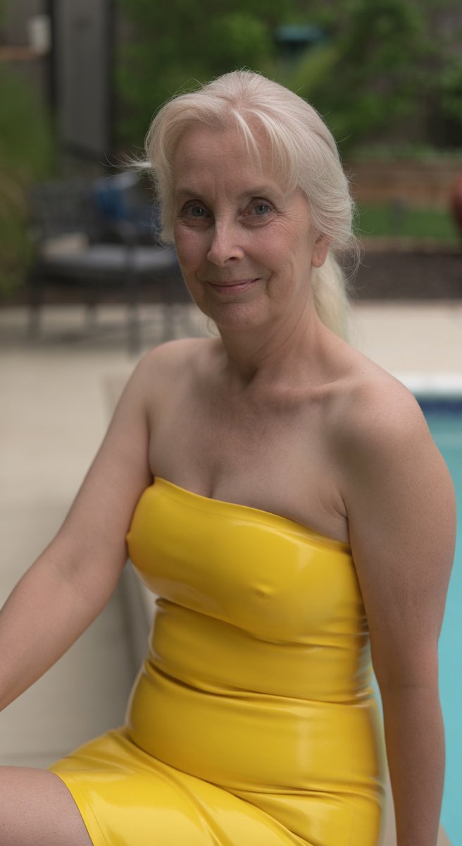BikiniDawn69's tweet image. I love this dress and gonna wear it out alot, I think I still got it for 60! #latex, #yellow, #model, #sexy. #cougar