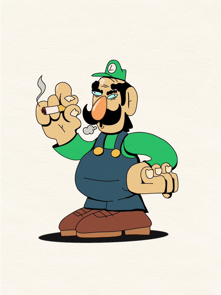 fckngroolz's tweet image. Cursed characters pt.1 

Luigi’s on smoko  

#characterdesign #Nintendofanart