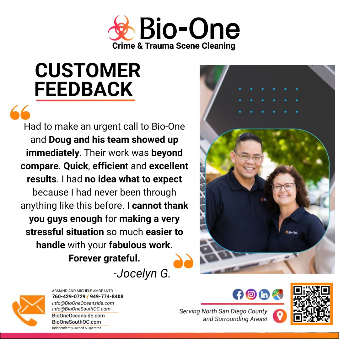 BioOneOceanside's tweet image. ✨ Compassion When It Matters Most ✨

From the urgent first call to the final result, every step was handled with care, speed, and true professionalism.

#BioOne #CompassionateCare #EmergencyResponse #TrustedProfessionals #HereWhenYouNeedUs #ForeverGrateful