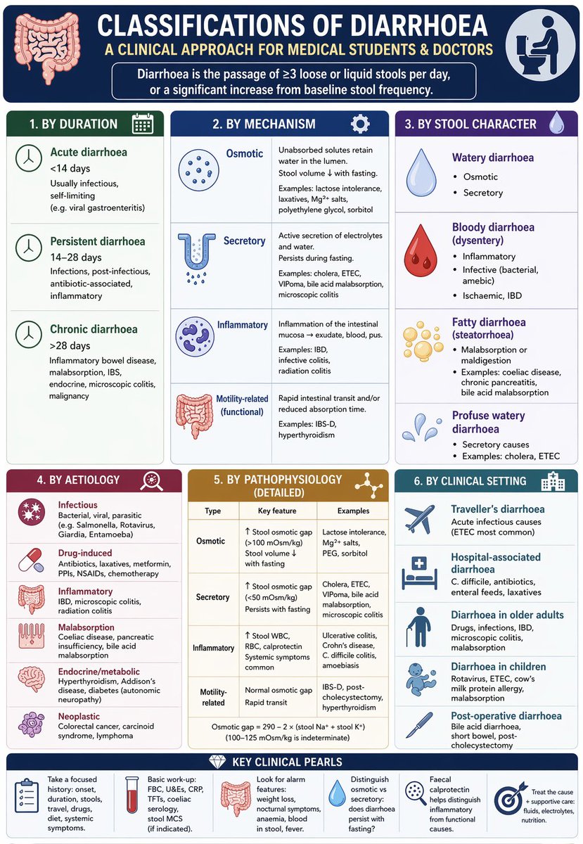 drkeithsiau's tweet photo. Classification of diarrhoea - courtesy of ChatGPT Image 2.0 🤯 https://t.co/UT7iJYL0CM