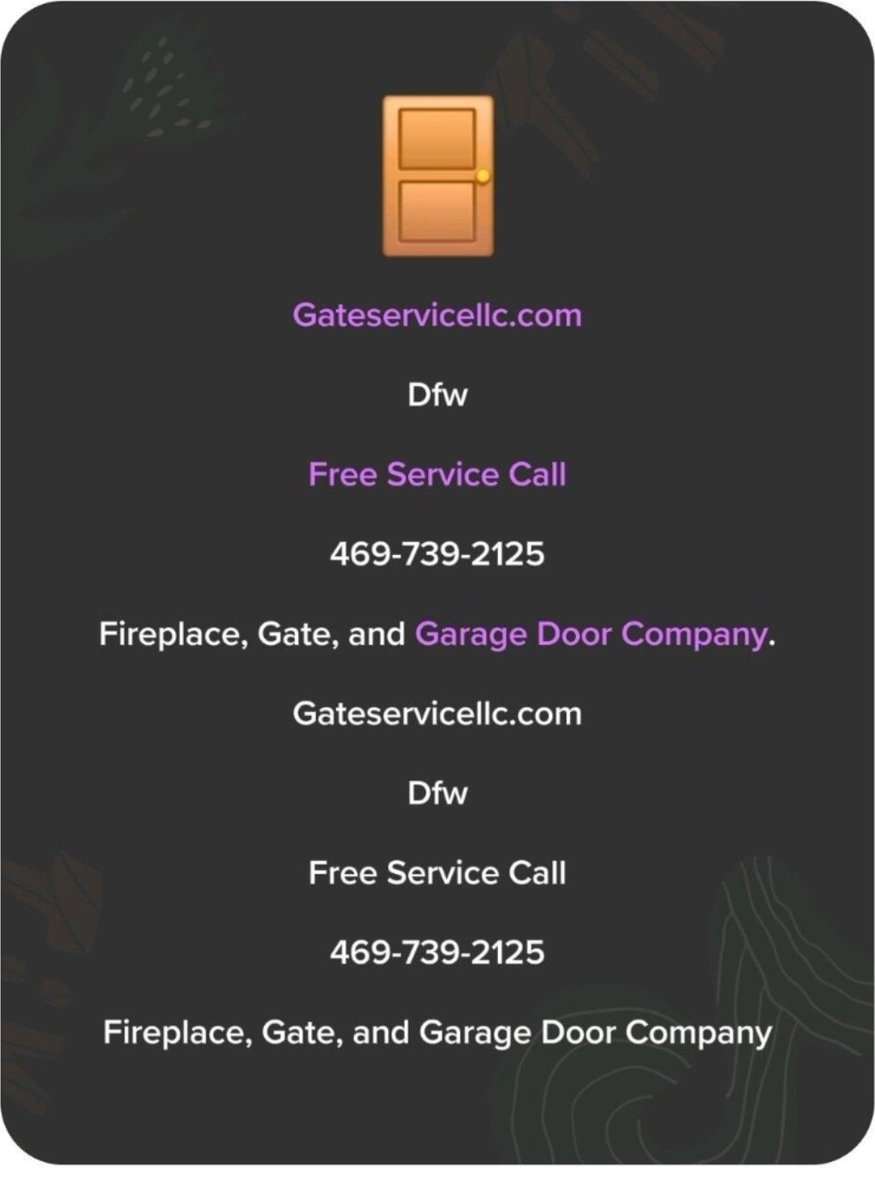 gateservicellc's tweet photo. https://t.co/FK8D8a2LO7

Dfw

Free Service Call 

469-739-2125 

Fireplace, Gate, and Garage Door Company.

https://t.co/FK8D8a2LO7

Dfw

Free Service Call 

469-739-2125 

Fireplace, Gate, and Garage Door Company. https://t.co/4mpb7StTiv