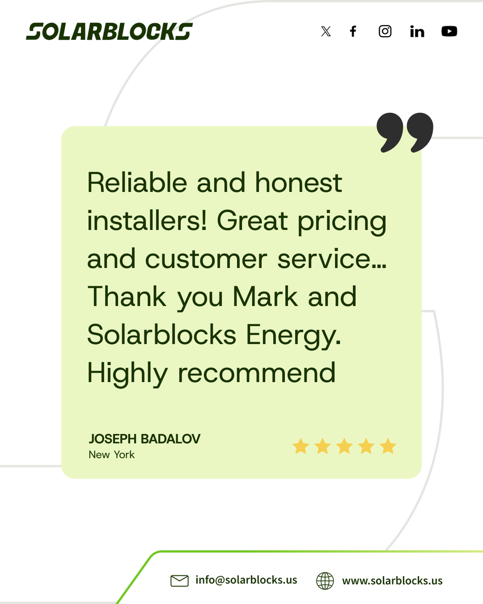solarblocks's tweet photo. That’s the standard we aim to deliver.

Thank you for the trust, Joseph.

Thinking about solar?

Call at 347-226-0695 today and let’s get started.

#solarblocks #solarinstallation #solarinstallers #newyork #us https://t.co/k4b9xgkVWE