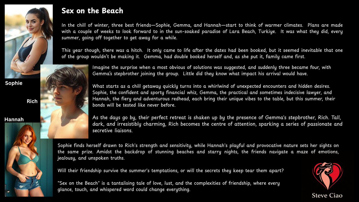 SteveCiao1966's tweet image. Rolling back the years - Sex on the Beach is a tale of what happens when an unexpected stranger joins the three women on their summer holidays, of attractions, of secrets, of each trying to get in on the act      
#Erotica #Group @literotica
literotica.com/s/sex-on-the-b…