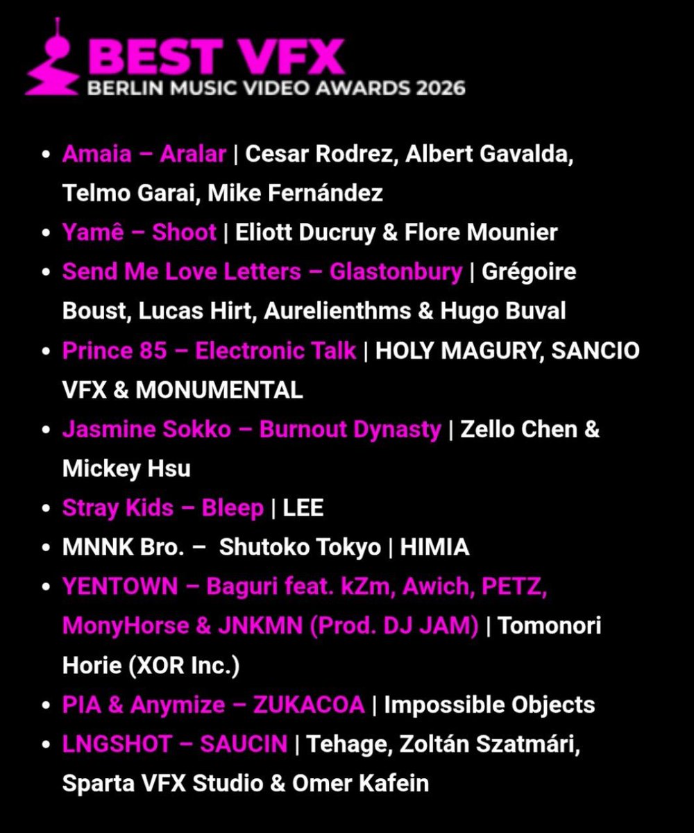 LKarakulov24936's tweet image. 🤩 #BerlinMVA | #BLEEP The BLEEP video is nominated for "Best VFX" at the Berlin Music Video Awards ✨ 🖇 berlinmva.com/main/2026-nomi… 🎠🔥🔥