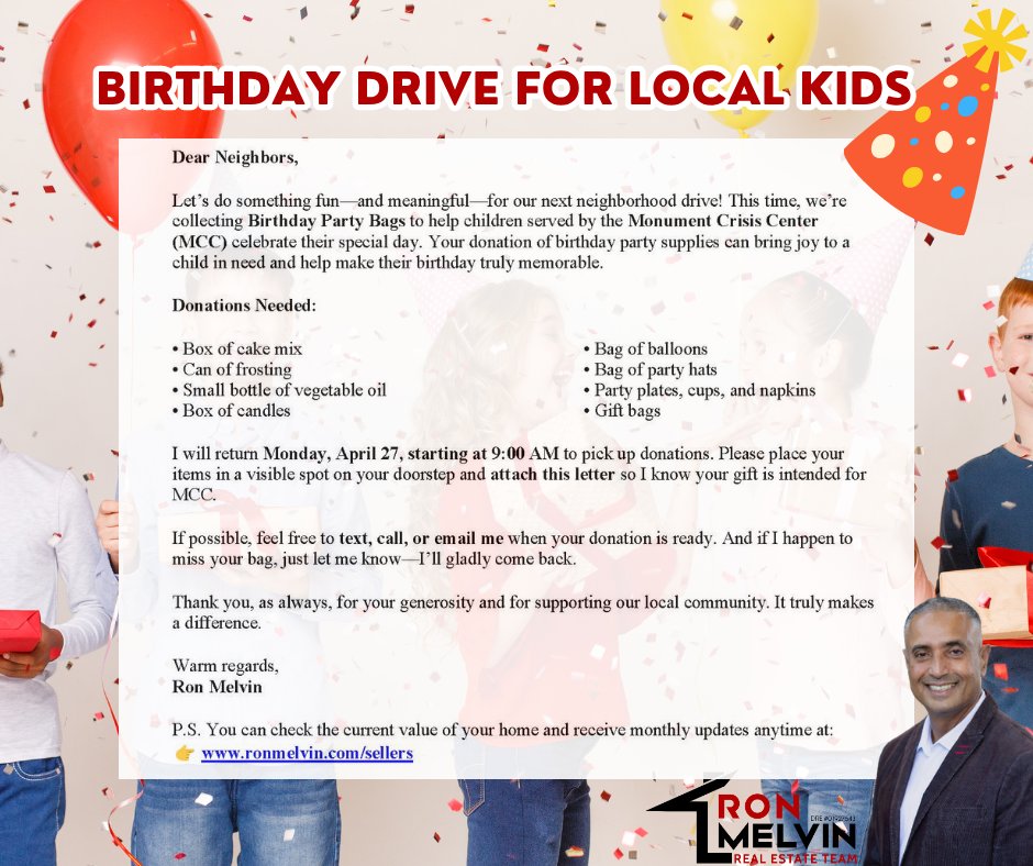 RonMelvinrealty's tweet image. Birthday Drive for local kids 🎂

Collecting supplies for Monument Crisis Center

⏰April 27 @ 9 AM
📍 Concord, Pleasant Hill, Walnut Creek, Martinez ONLY
Donate here 📷
monumentcrisiscenter.org/donate

📷 925-708-1178
#EastBay #GiveBack #ConcordCA