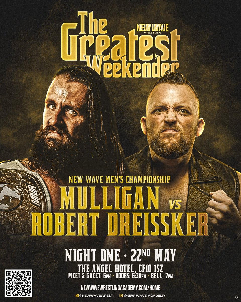 NewWaveWrestli1's tweet photo. MATCH ANNOUNCEMENT 📣 

THE NWW CHAMPIONSHIP IS ON THE LINE! 

NIGHT ONE

Mulligan captured the New Wave Championship at the 4 Year Anniversary show, defeating Jay Joshua and Hunter Maul. Now, his first title defence could be his last.

Returning to New Wave is former wXw World Champion, current wXw Tag Champion, and Head Coach of the wXw Academy, Robert Dreissker.

A heavyweight clash worthy for the biggest weekender! Who walks into Night TWO as champion? 

🎟️ https://t.co/7830lMOgPz
