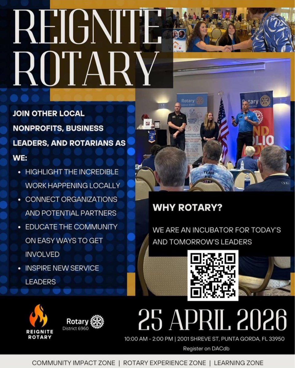 CharlotteEDO's tweet image. Cross-sector collaboration drives stronger communities and talent pipelines.

Reignite Rotary brings together businesses, nonprofits, and leaders in SWFL for a day of networking + learning.

April 25 | Punta Gorda

Register: hubs.la/Q04cXVx20

#EconomicDevelopment #SWFL