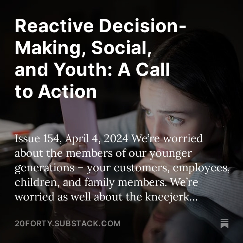 2040Digital's tweet image. Reactive Decision-Making, Social, and Youth: A Call to Action. 2040’s Ideas and Innovations Newsletter, Issue 154
hubs.ly/Q049tRL60

#reactive #reaction #consequences #needforleadership #problemsolving #solutions #youth