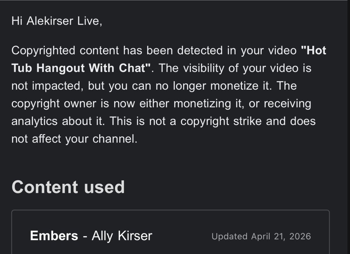i got copyright struck by myself for using my own music in my own stream 😔