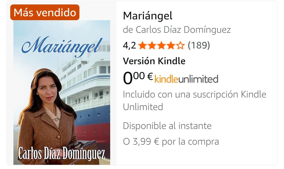 carlosdd59's tweet image. La novela "Mariángel" es número 1 en el ranking de ventas de Amazon de #SuspenseHistórico. #Kindle #KindleUnlimited #Suspense #HistoraDeEspaña #Bilbao #Sardinero #Villacarriedo amazon.es/Mari%C3%A1ngel…