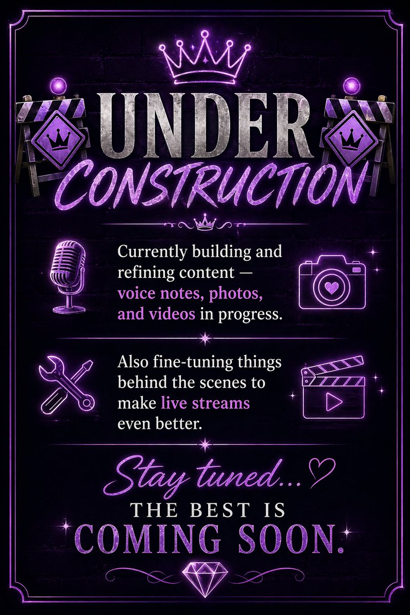 Goddess_Kat1000's tweet photo. 🚧 Under Construction… But Worth the Wait 👑💎

I’m currently building and refining content — voice notes, photos, and videos are in progress.

Behind the scenes, I’m also fine-tuning things to make my streams smoother, better, and more rewarding for those who impress me.

Good things take time… and I don’t rush perfection. 💅✨

Stay patient. Stay devoted.
The best is coming soon. 👑