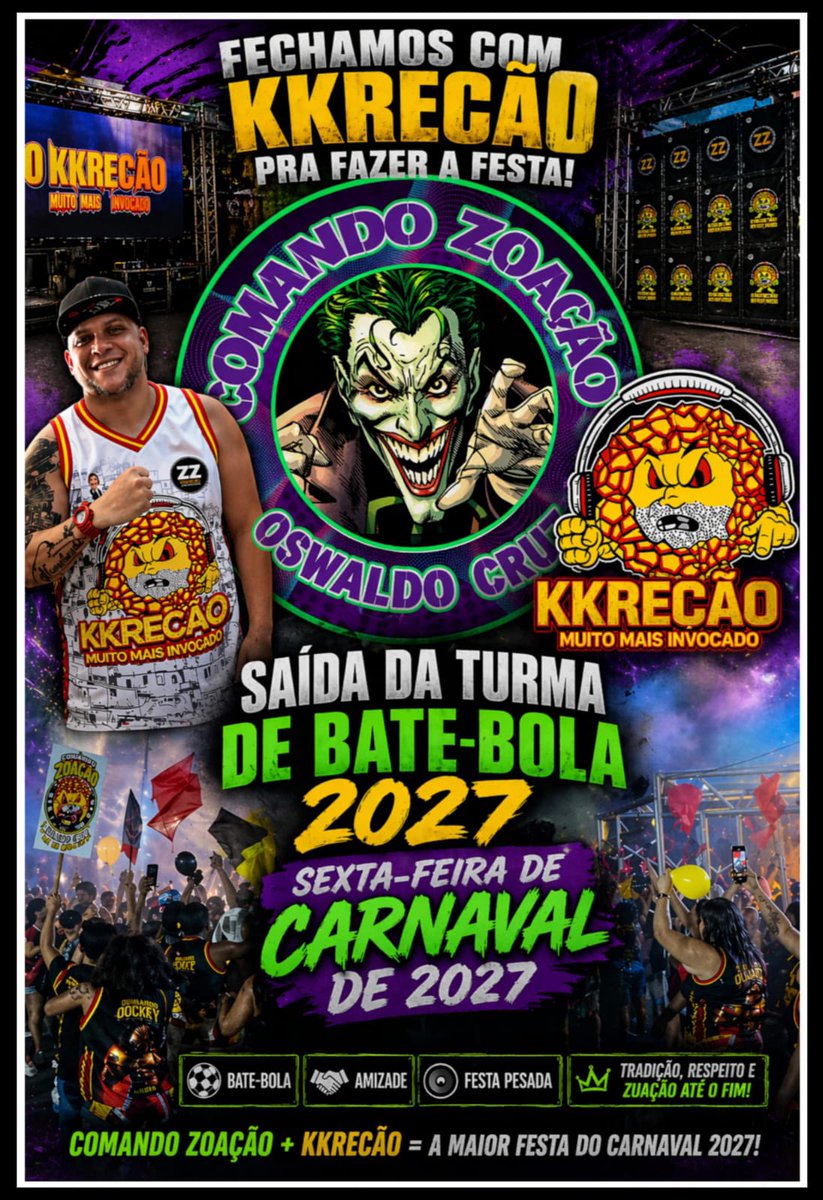 COMANDOZ96's tweet photo. PARA ALGUNS É CEDO, PRA NÓS É APENAS O COMEÇO DA FESTA QUE VAMOS FAZER PRA COMEMORAR NOSSOS 30 ANOS! ���🎭🎭

FECHADÃO COM A KKRECÃO
#carnaval2027
#cz30anos https://t.co/DCCJBDgLjn