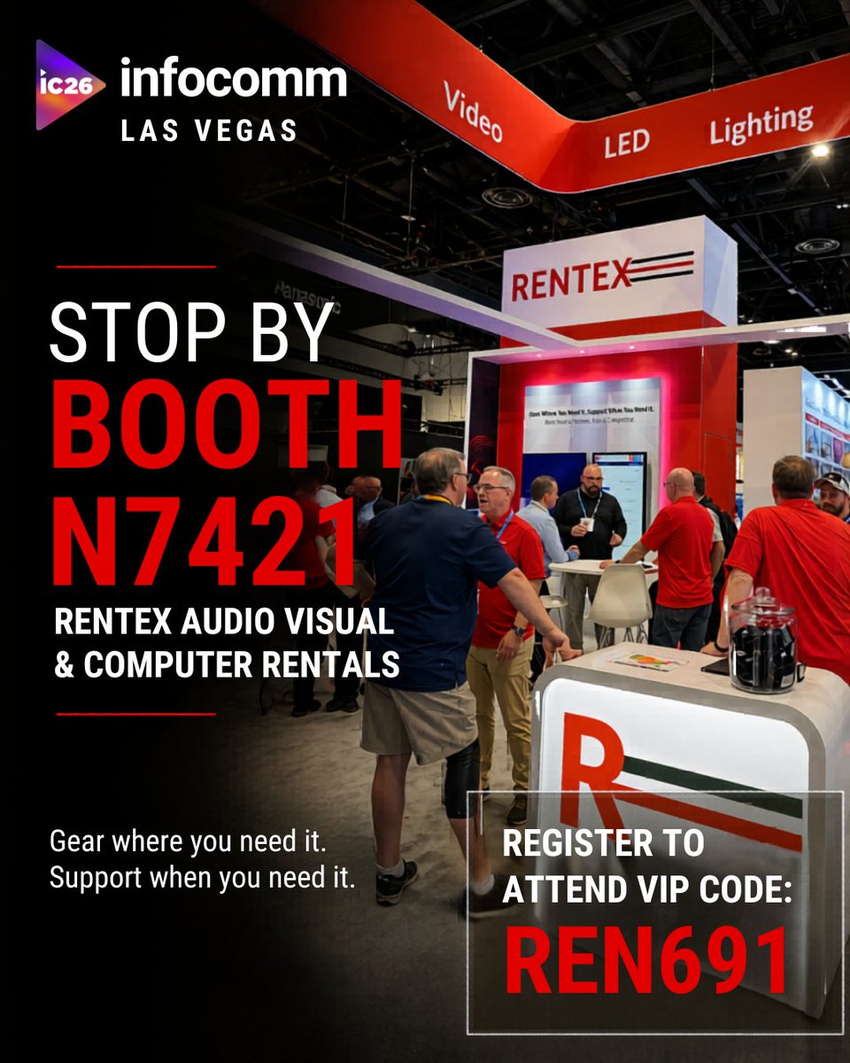 rentexrentals's tweet image. InfoComm 2026 ✔

Find us at Booth N7421
Register and Use VIP Code: REN691

Gear where you need it. Support when you need it.
Rent from a Partner, Not a Competitor. 

#InfoComm2026 #AVTech #Rentex