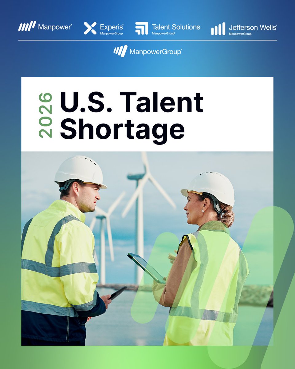 rightmanagement's tweet photo. Talent scarcity continues to reshape workforce strategies worldwide. 

Discover the industries most impacted in the 2026 #ManpowerGroup U.S. Talent Shortage report. 

https://t.co/TOOcu22cck https://t.co/d0UZuOqVYP