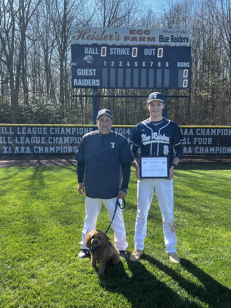 TASDAthletics1's tweet photo. Congratulations to Jake Yenser on being named last week’s (Apr 12-19) TAHS Athlete of the Week. Jake went 5 innings of No-Hit baseball on the mound against Pottsville w 8 Ks.  He went 2-4 against Lehighton in a 5-3 win in which he hit a 2-run HR in the 6th inning. https://t.co/ZlXipHs9WZ