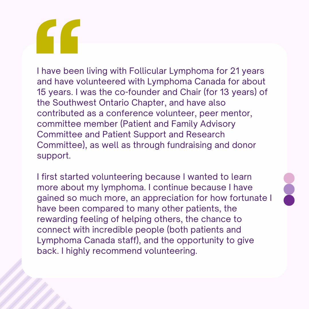 As we continue celebrating National Volunteer Week, we’re proud to spotlight Mary Jon, whose dedication has made a meaningful impact in the lymphoma community.  Learn more and get involved: lymphoma.ca/get-involved/v…